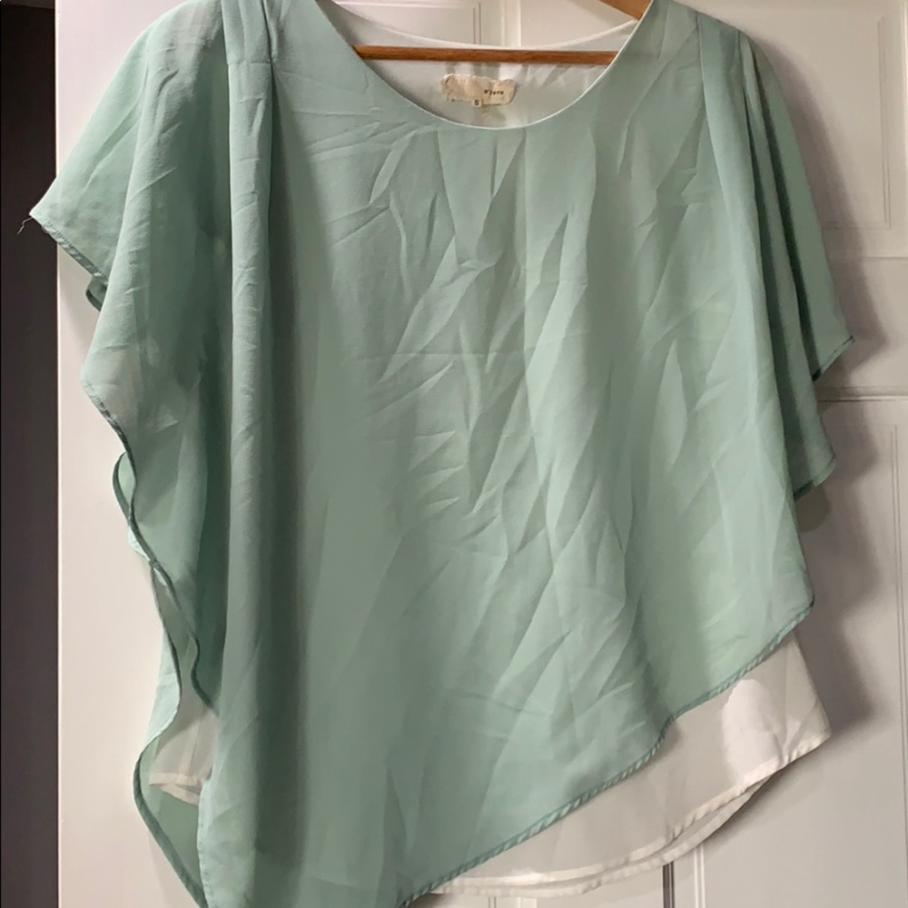 Mint green and cream blouse.